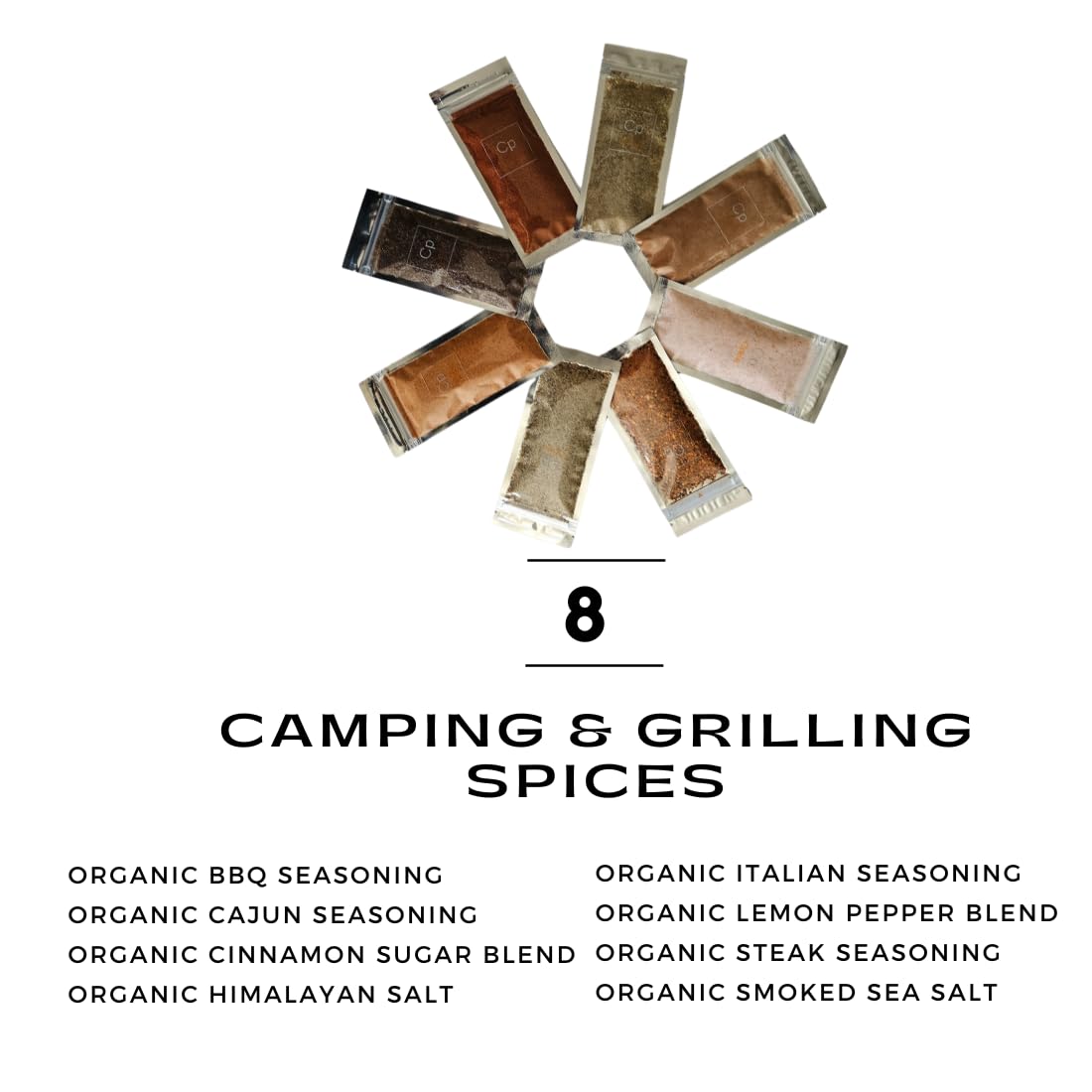 Cpise Organic Camping Spice Set - 8 Essential Spices for Camping & Travel, 8 Piece Assortment