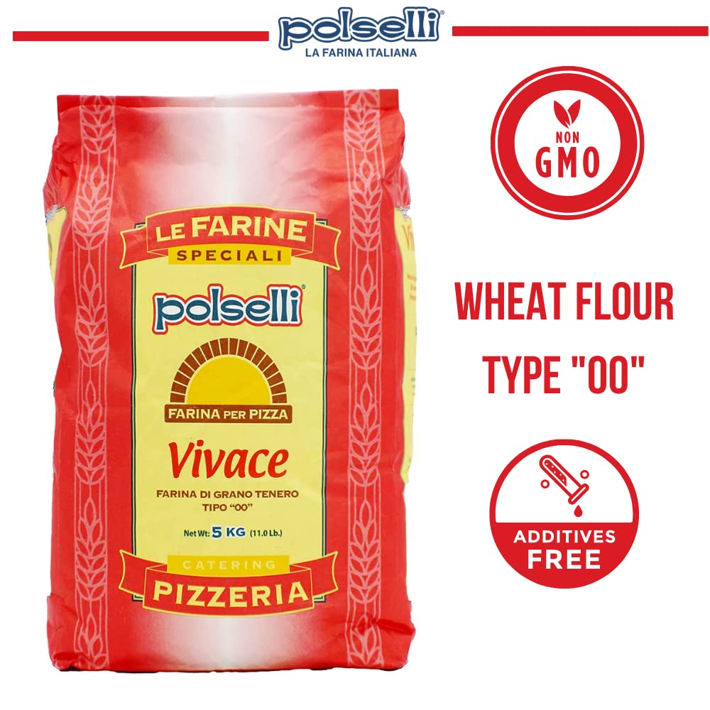 POLSELLI Vivace Double Zero Flour, Napoletana Pizza Dough Mix, 5 kg, Red Bag