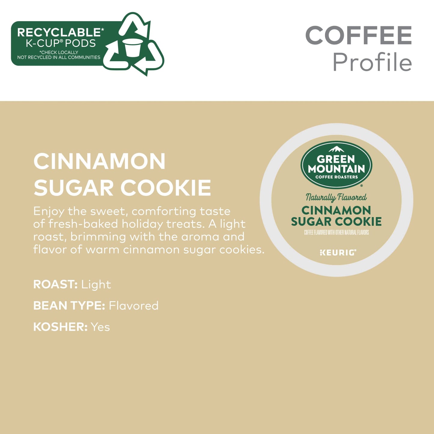 Green Mountain Coffee Roasters Light Roast Pod Cinnamon Sugar Cookie Coffee, 12 Count