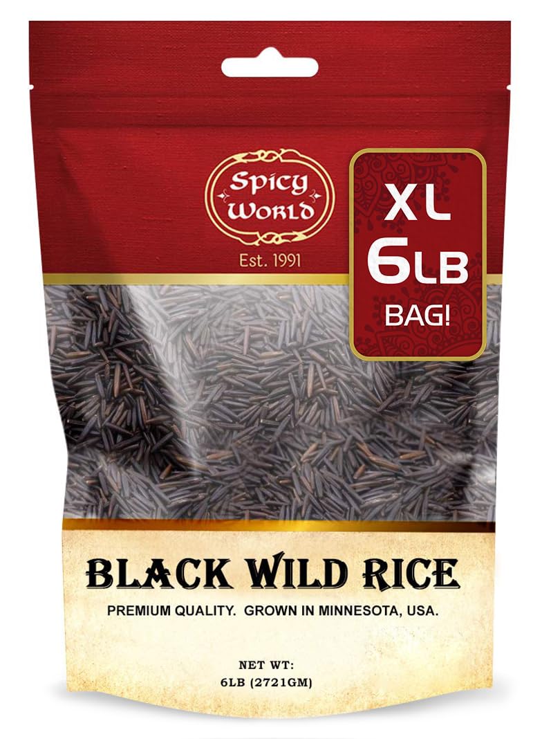 Minnesota Grown Black Wild Rice 6 Pound Bag - Premium Quality, All Natural - By Spicy World