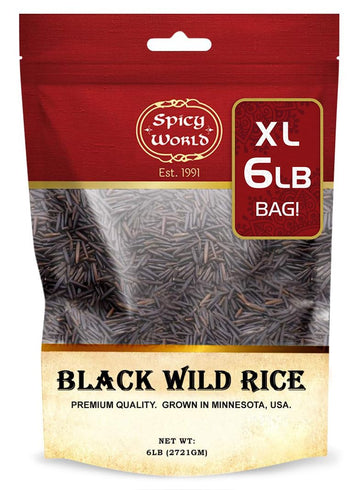 Minnesota Grown Black Wild Rice 6 Pound Bag - Premium Quality, All Natural - By Spicy World