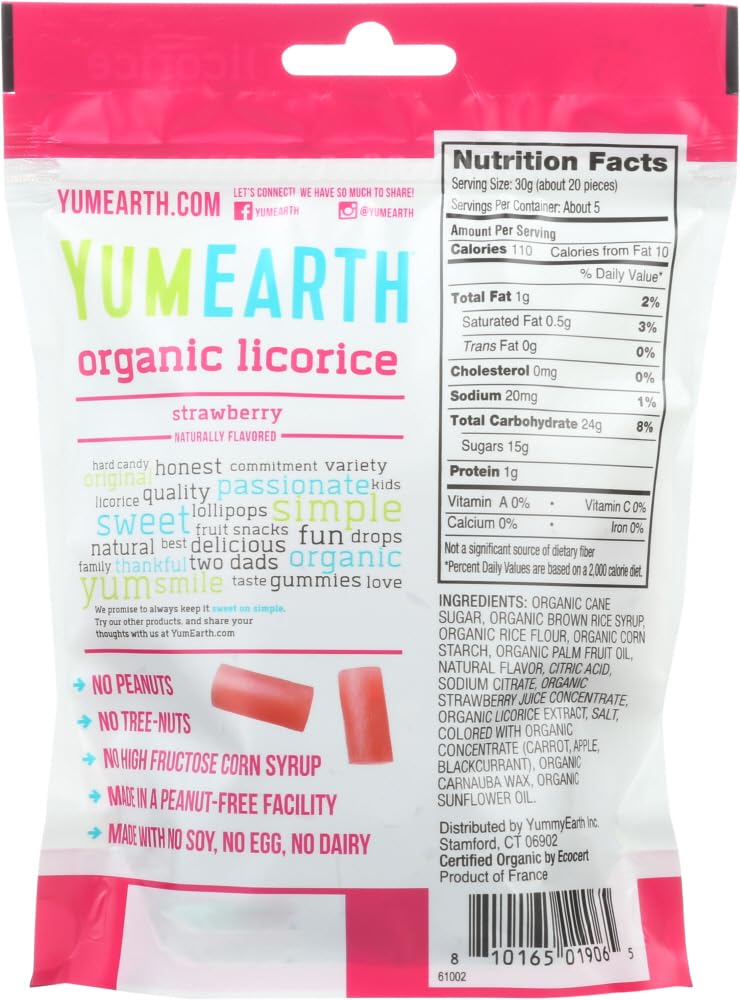 Yumearth Organic Gluten-Free Licorice Strawberry 5 Oz. Bag (Pack Of 2)