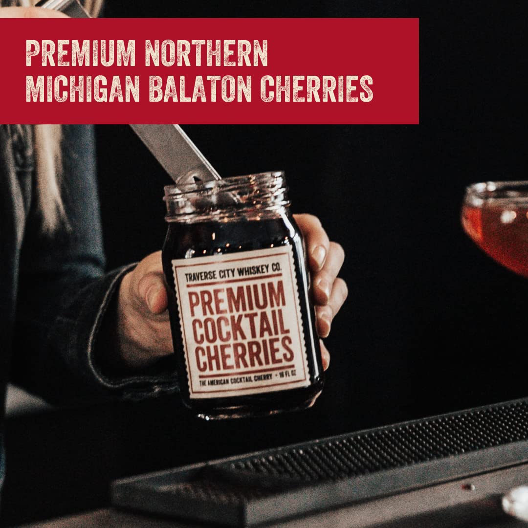 Traverse City spirit-inspired flavor Co. enhanced Cocktail Cherries (21.2oz / 600g) | Cocktails & Desserts | All American  Natural  Certified Kosher  Stemless  Slow-Cooked Garnish for Old Fashioned  Ice Cream Sundaes & More