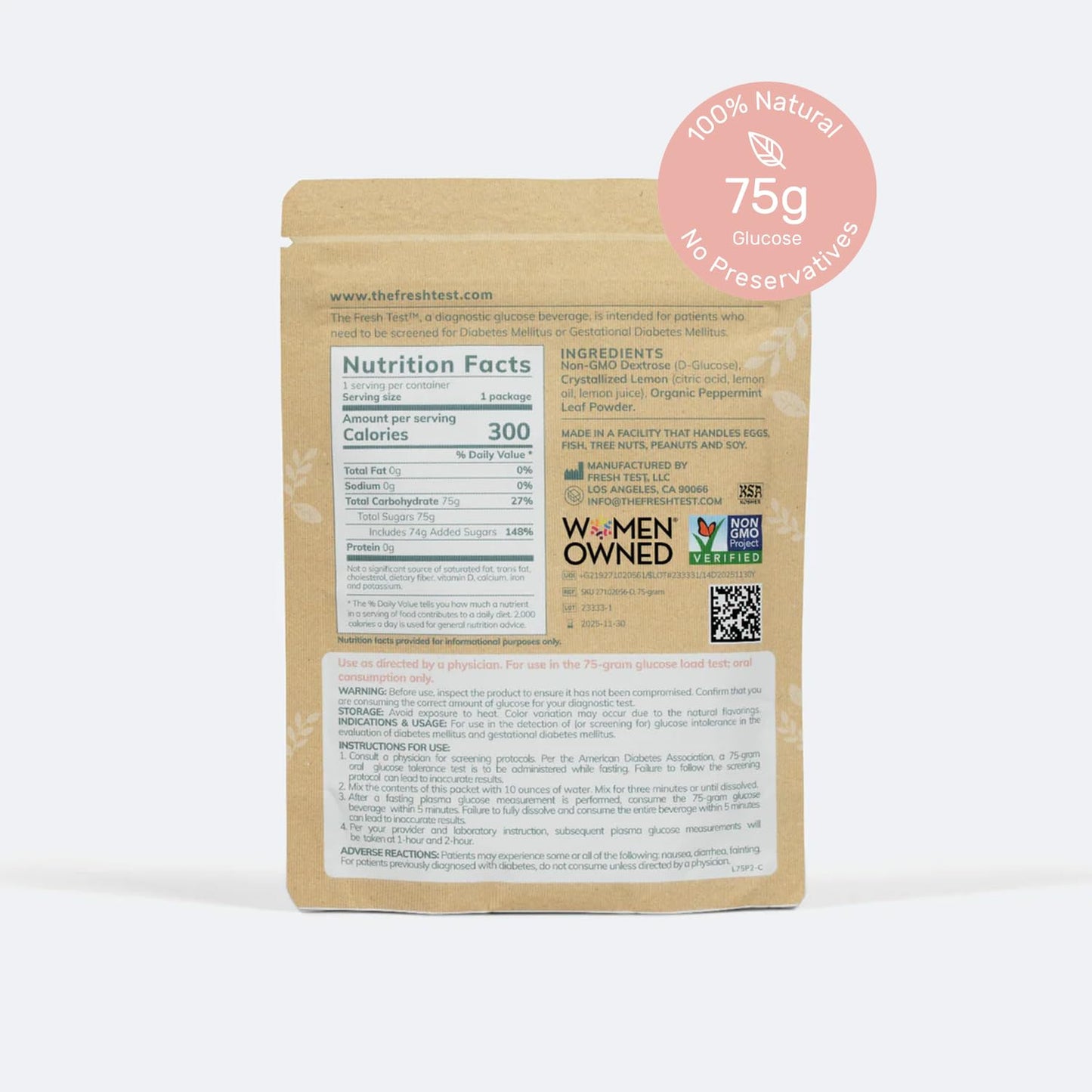The Fresh Test  75-gram Powder Drink Mix | Additive-Free  Non-GMO  Organic Ingredients | Mint Lemonade