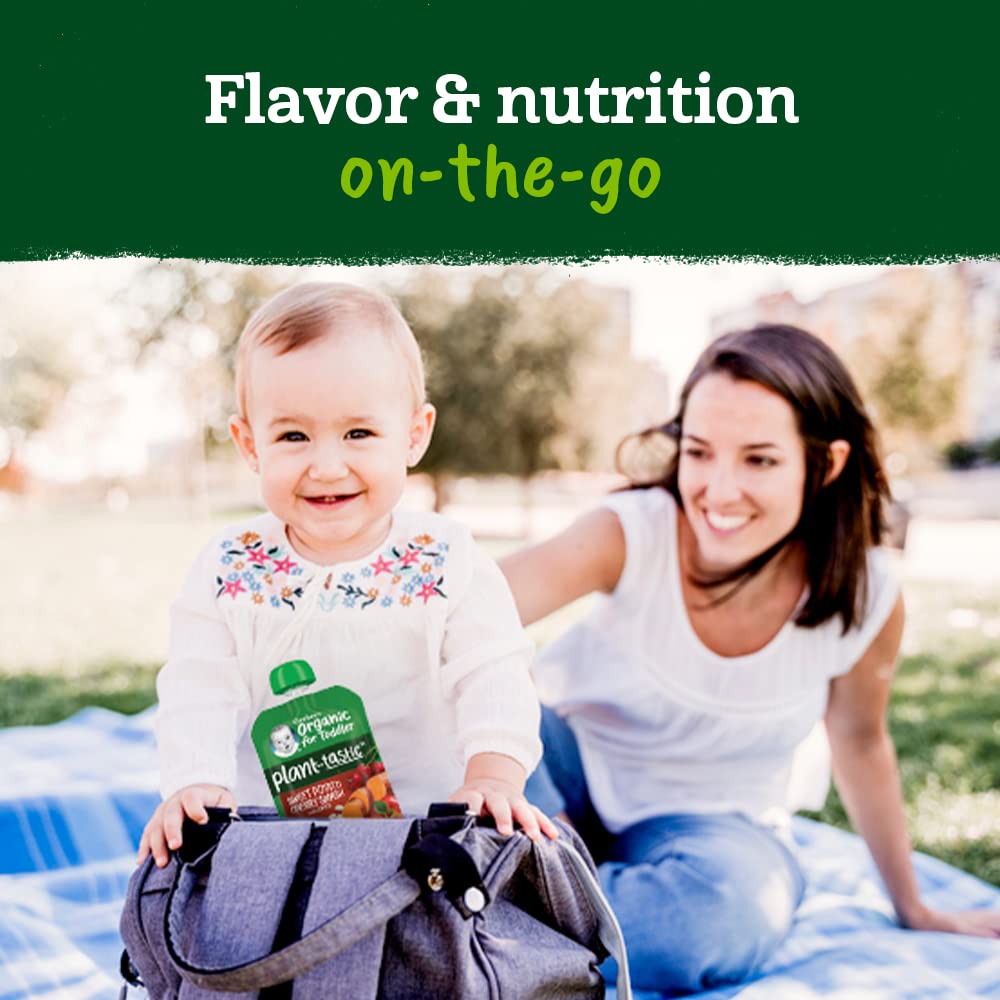 Gerber Organic Baby Food Pouches, Toddler, Plant-Tastic, Banana Berry & Veggie Smash, 3.5 Ounce (Pack Of 12)