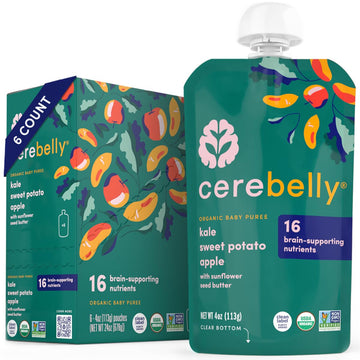 Cerebelly Baby Food Pouches - Organic Veggie Purees For Toddlers | No Added Sugar, Fiber, Non-Gmo | Blended Toddler Pouches | 4 