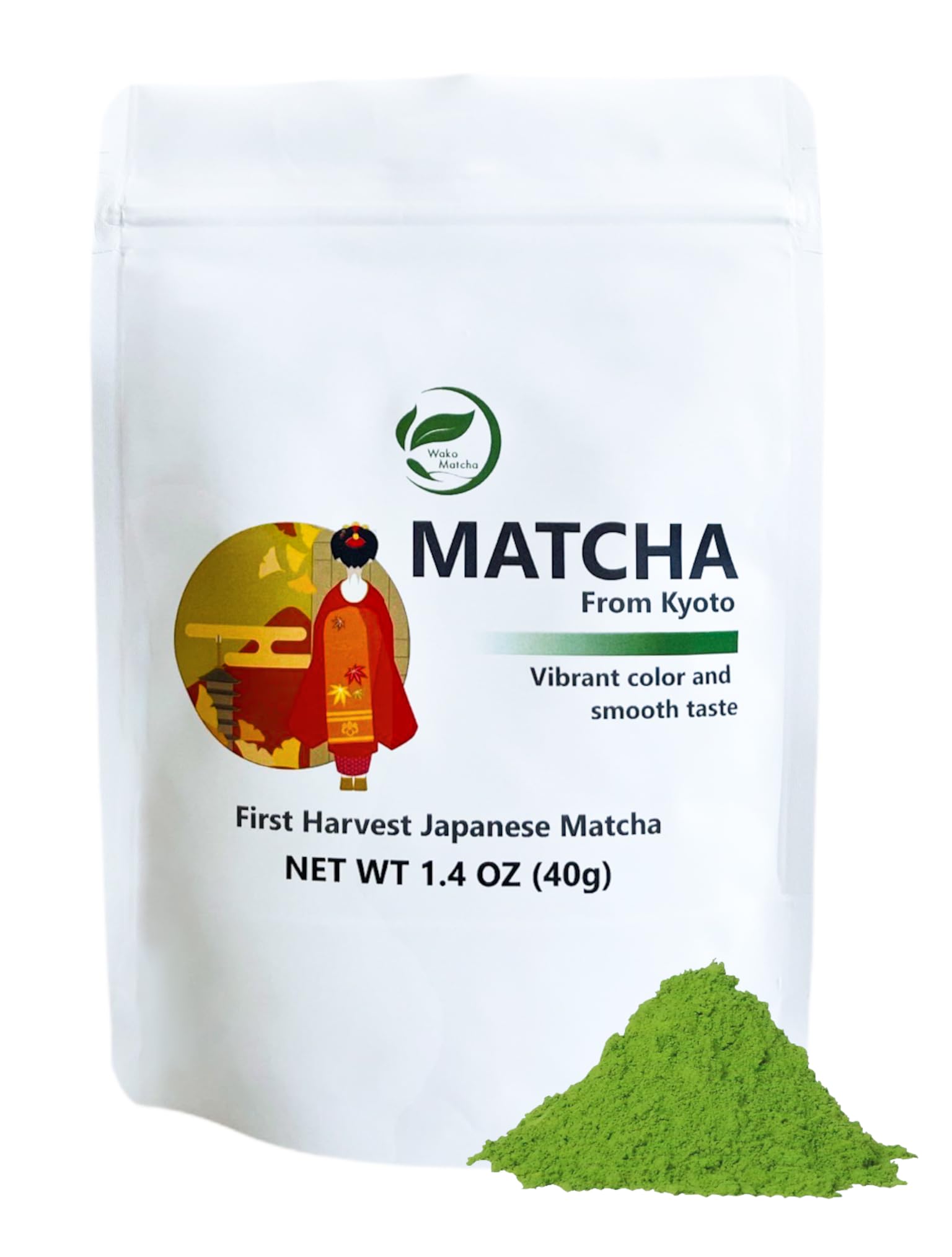 Wako Matcha  First Harvest enhanced Uji Ceremonial Grade Matcha Powder  For Cafe-Quality Hot/Iced Matcha and Latte  Pure Matcha Green Tea for your Daily Morning Boost  Authentic Japanese  Unsweetened  Gluten-Free  1.4 oz (40g)