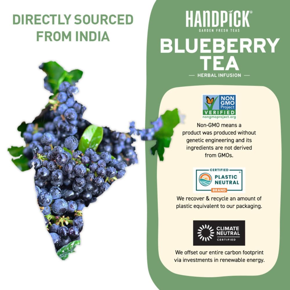 Handpick, Wild Blueberry Tea Bags (100 Count), True Premium Blueberry Herbal Tea With Hibiscus, Rose & Licorice | Brew Iced/Hot