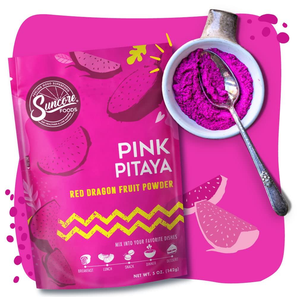 Suncore Foods Pink Pitaya Powder, Pink Food Coloring Powder, Gluten-Free, Non-Gmo, 5Oz (1 Pack)