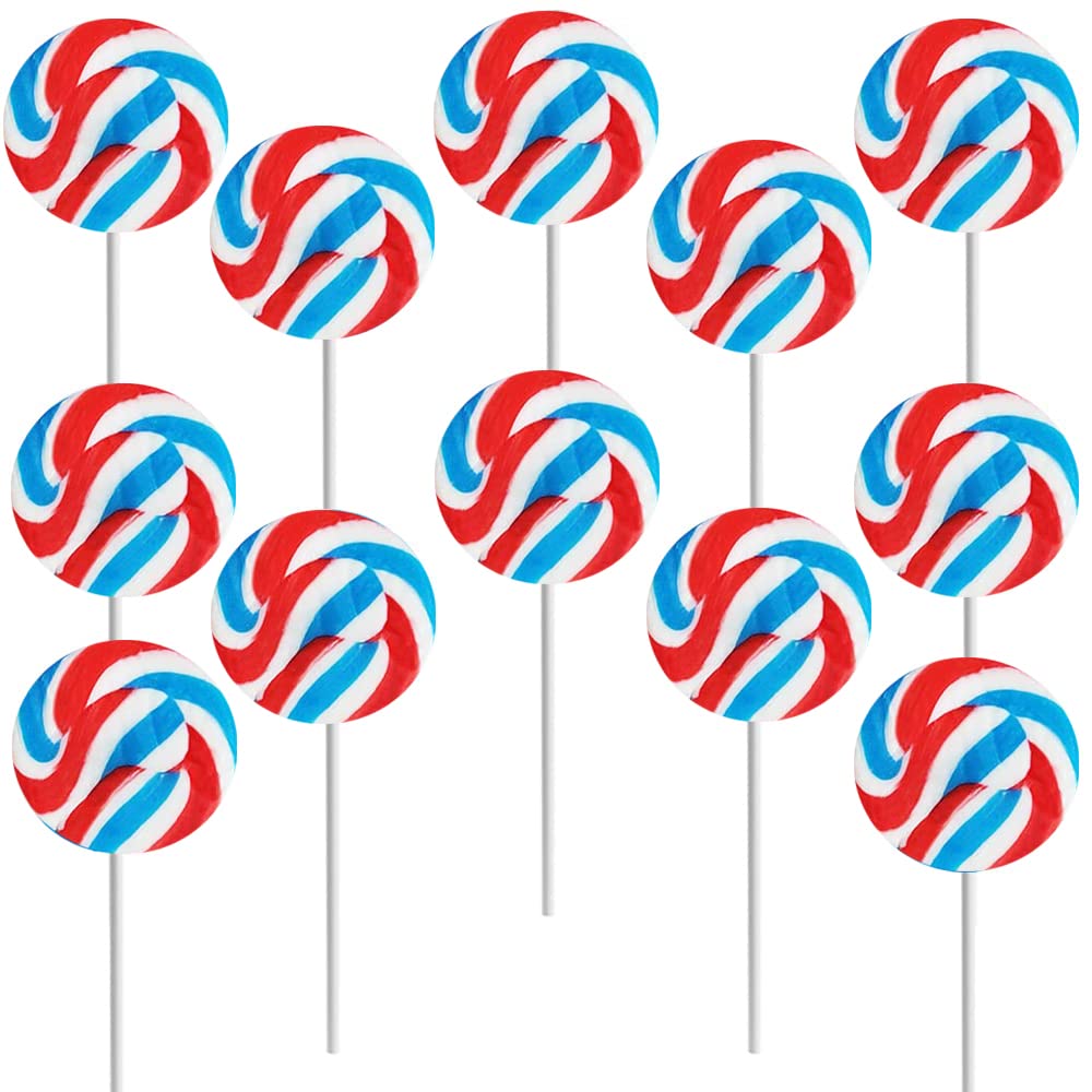 Fruidles Round Patriotic Lollipop, Mixed Fruit Flavor, 1.5 Inch, 12-Pack, Red, White, Blue