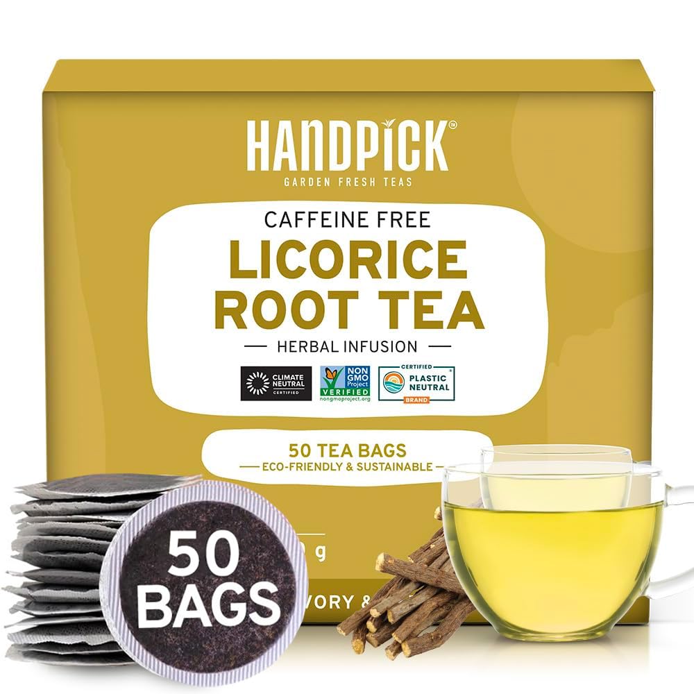 HANDPICK Licorice Root Herbal Tea Bags - Non-GMO, Caffeine-Free, 50 Count, Eco-conscious Round Bags