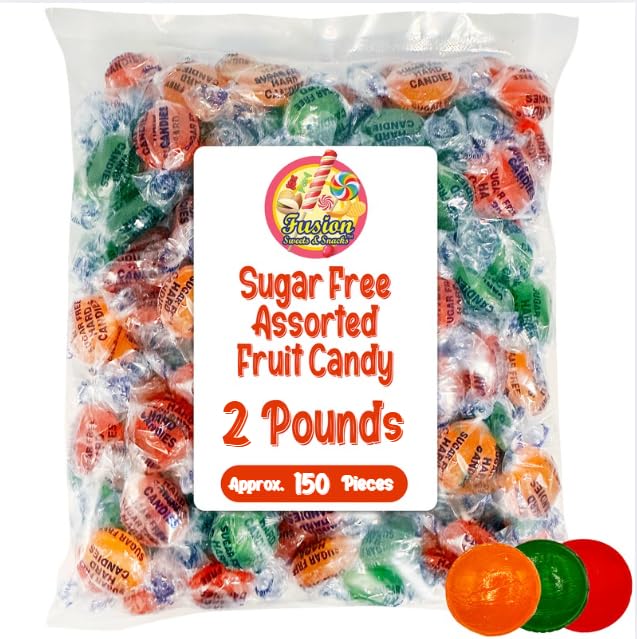 Fusion Sweets Sugar Free Hard Candy - Assorted Fruit Flavors - 2 lb Bulk Bag - Keto & Diabetic Friendly - Cherry, Lime, Orange