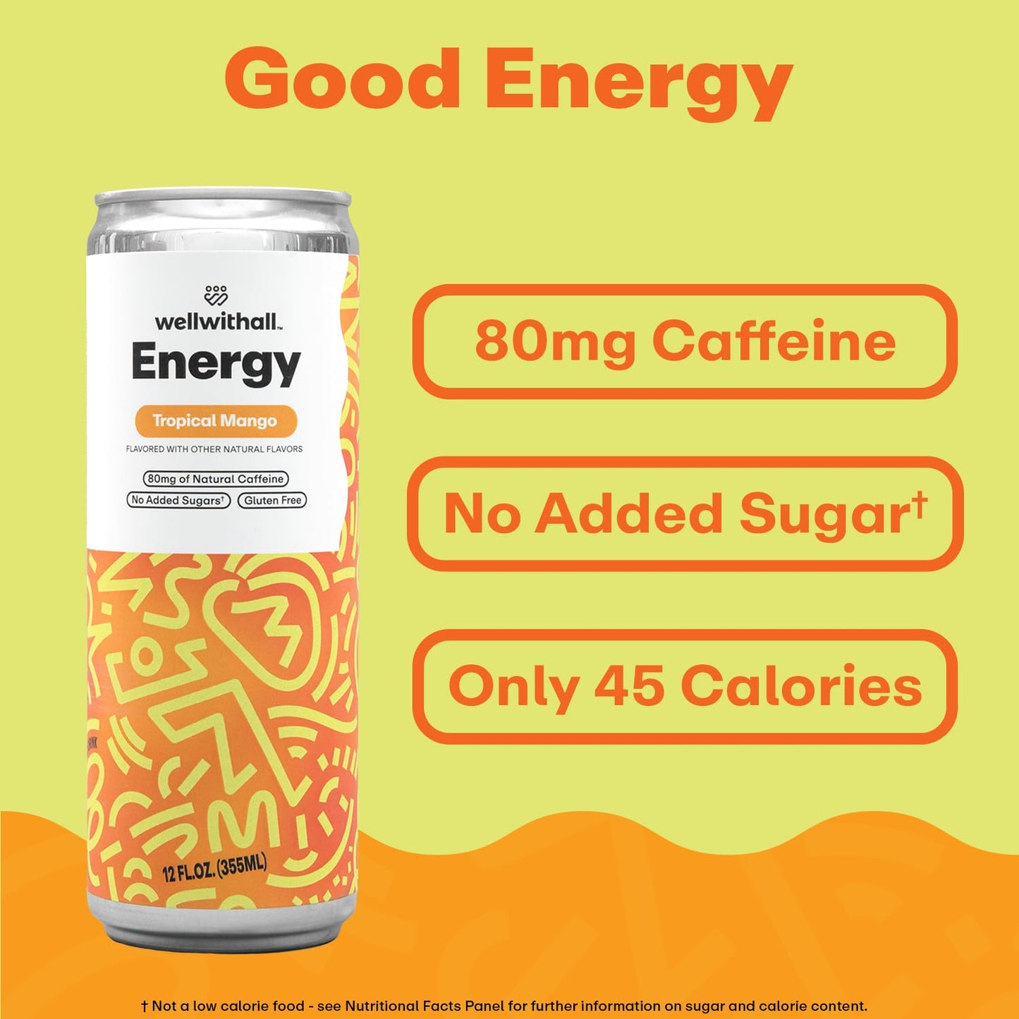 Wellwithall Tropical Mango Energy Drink – Caffeine From Tea – With Vitamin C – Lightly Sparkling Beverage – Fruit & Veggie Juice Blend – 12 Oz (Pack Of 12)