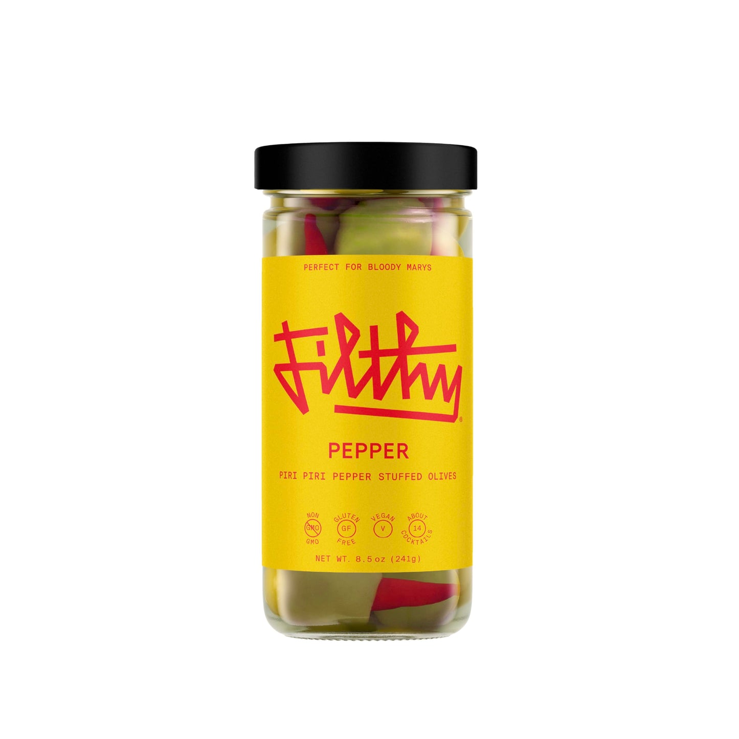 Filthy Food Piri Piri Pepper Stuffed Olives, Non-GMO, Gluten Free, Vegan, 8.5 Oz Jar