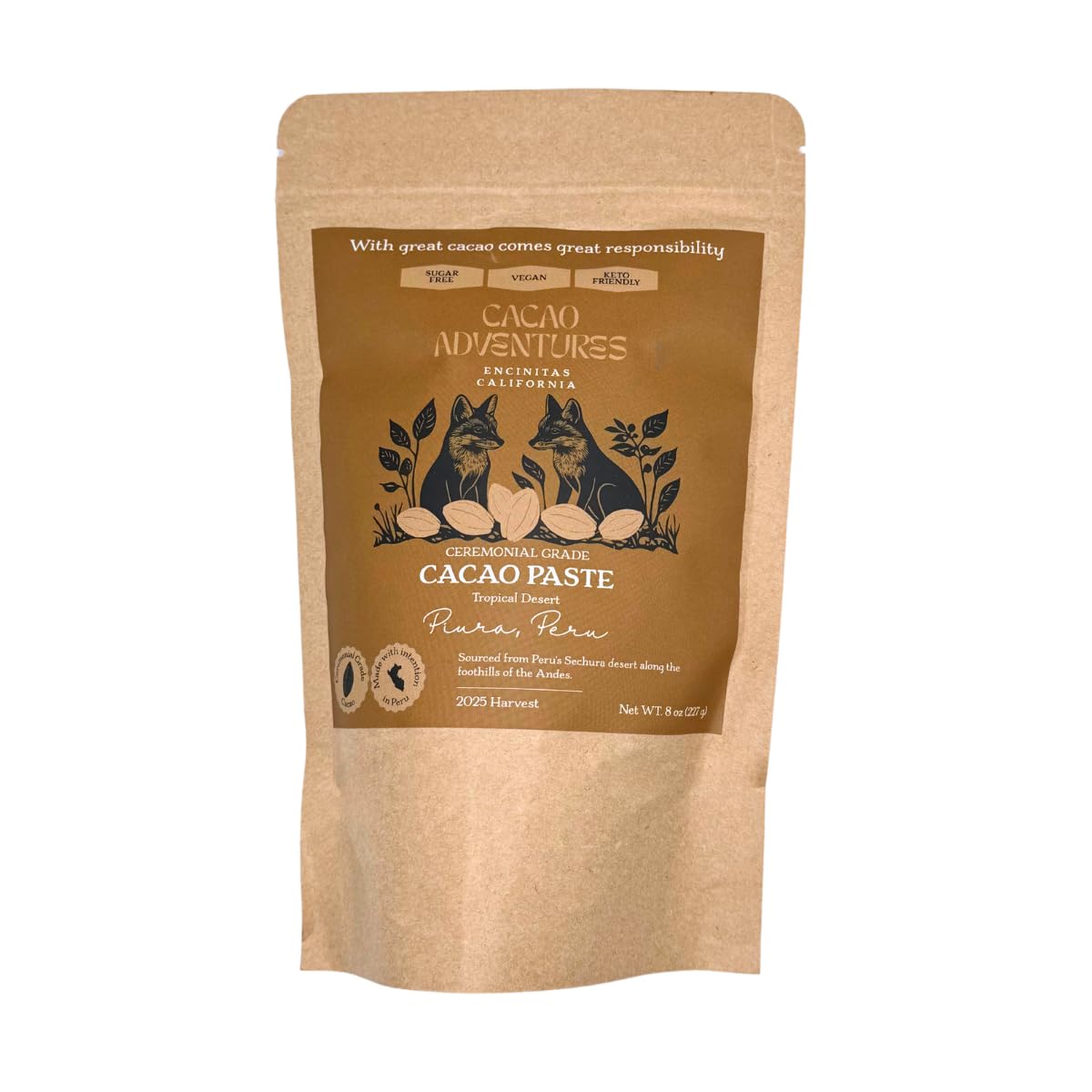 Cacao Adventures Ceremonial Grade Cacao | 100% Pure | Dairy Free & Vegan | Unsweetened | Tropical Desert | 8 oz