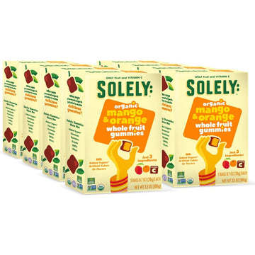 Solely - Organic Mango & Orange Whole Fruit Gummies (Pack Of 8 Boxes, 5 Bags Per Box) - Real Fresh Fruit - Healthy Snacks For Ad