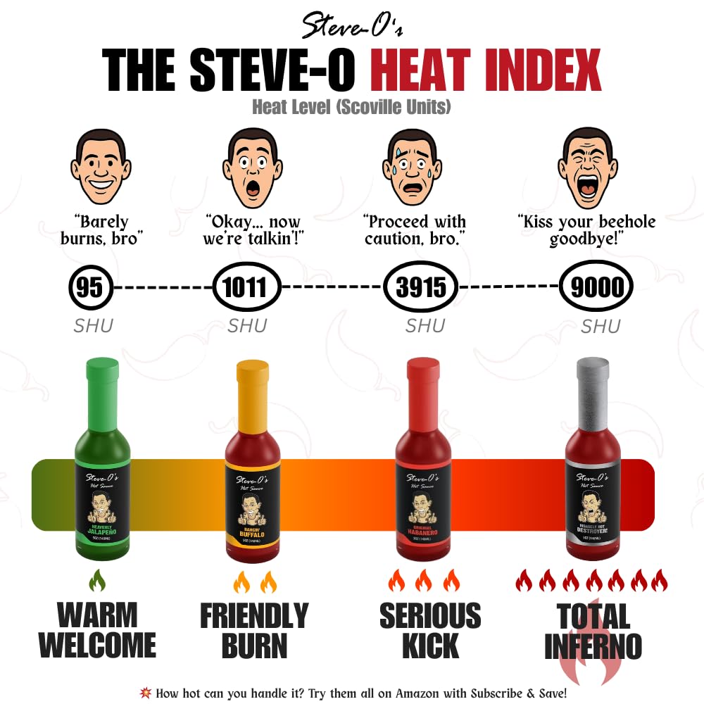 Steve-O'S Habanero Hot Sauce | Spicy Garlic Habanero For Tacos, Burgers, Nachos, Eggs & Bbq (5 Fl Oz, 12 Pack)