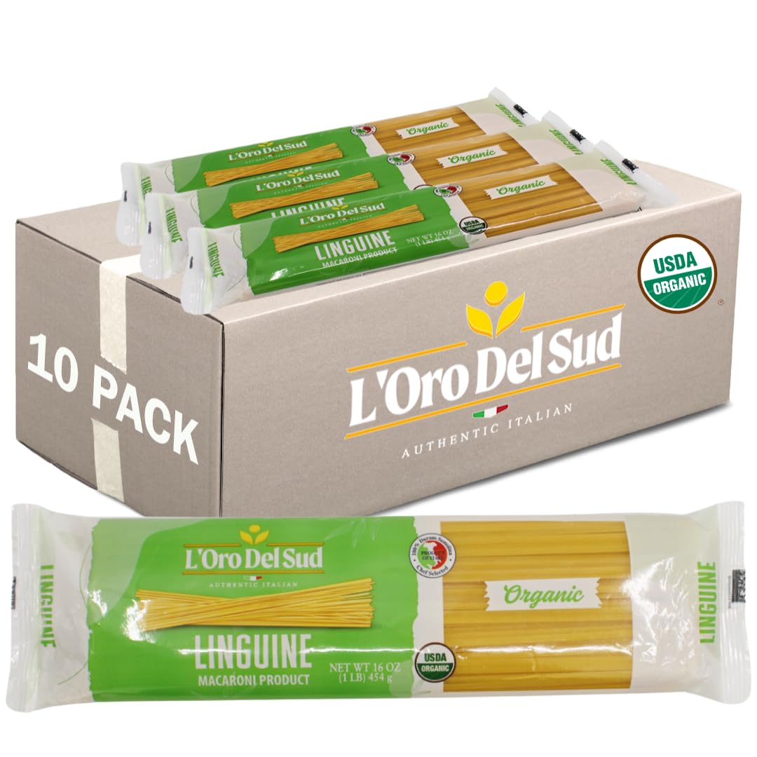Organic Linguine,100% Durum Wheat, Italian Pasta, Premium Quality Product of Italy (10 pack x 16 Oz) Non GMO, Vegan, Kosher Cert