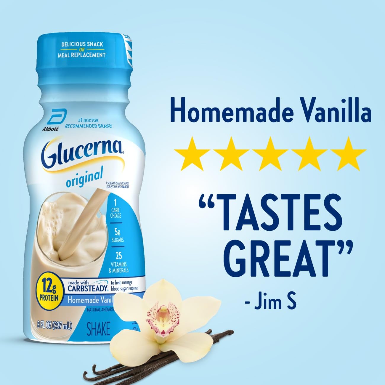 Glucerna Original Nutritional Shake, 10g Protein, 180 Calories, 8 Fl Oz, Pack of 6, Homemade Vanilla, Cream