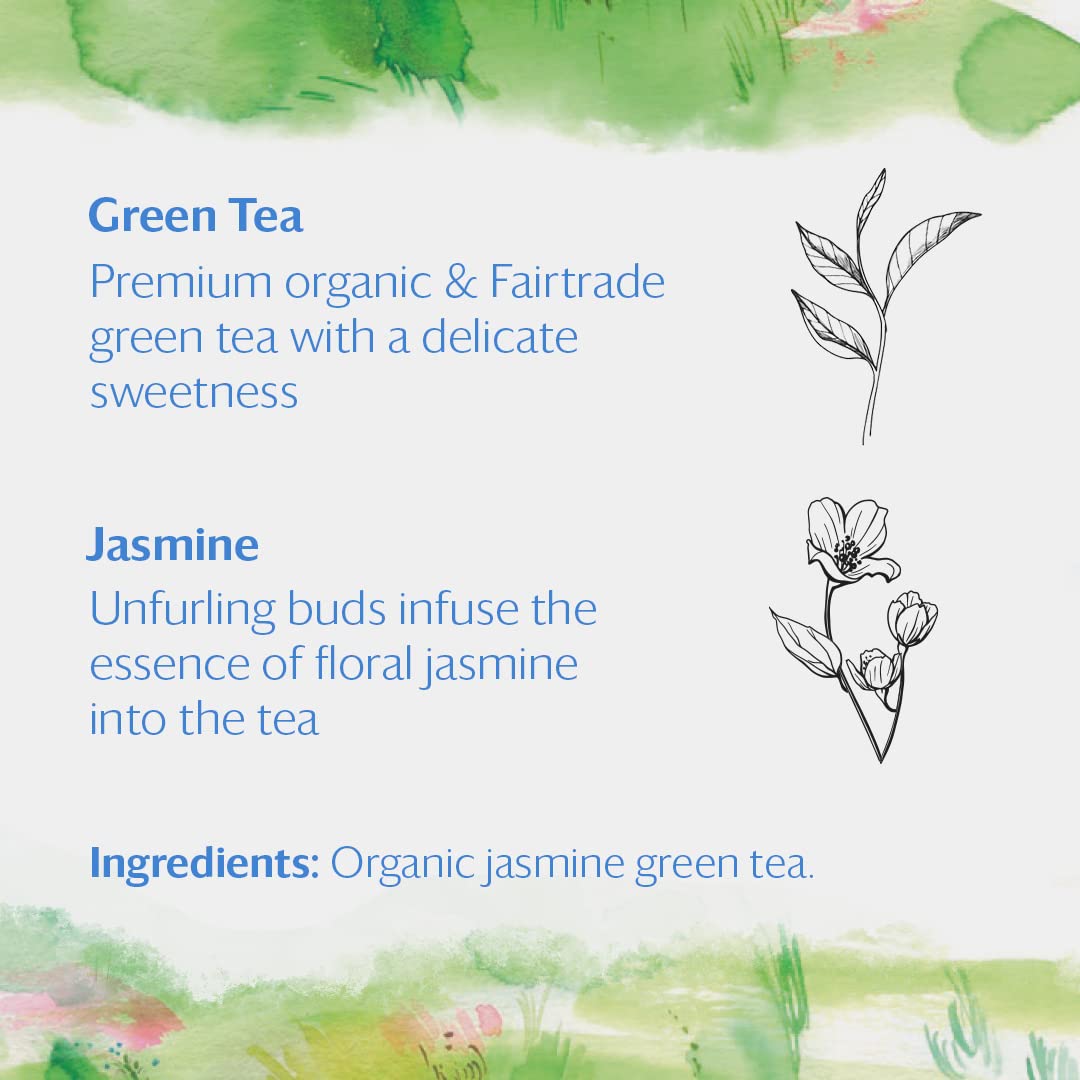 Grace Farms Organic Jasmine Green Tea (16 Pyramid Sachets) | Fragrant And Sweet | Fairtrade And Kosher Certified | Best Green Te