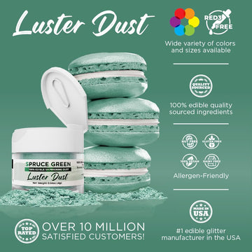Luster Dust - Spruce Green (4G 1X Jar) | Edible Vegan Dust & Paint For Cake Decorating, Ice Cream, Desserts, Cocktails And Bever