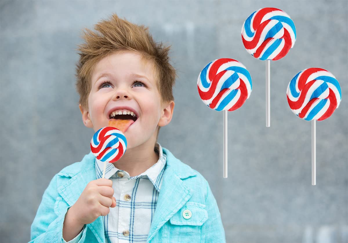 Fruidles Round Patriotic Lollipop, Mixed Fruit Flavor, 1.5 Inch, 12-Pack, Red, White, Blue