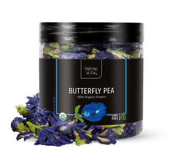 Infini Vita Dried Butterfly Pea Flower Tea 28G (1 Oz) - 100% Organic Blue Tea, Pure, Non-Gmo, Gluten Free - Natural Energy Boost