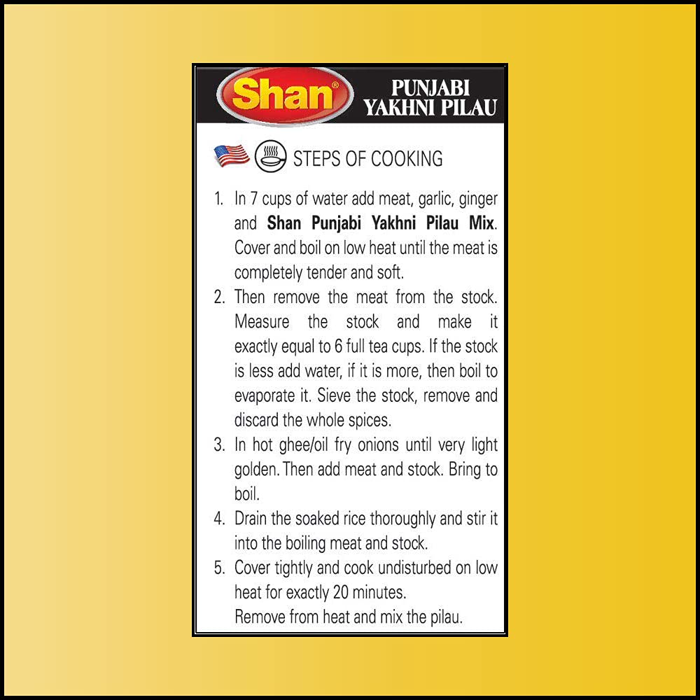 Shan Punjabi Yakhni Pilau Recipe And Seasoning Mix 1.76 Oz (50G) - Spice Powder For Mild Punjabi Style Meat Pilaf - Suitable For Vegetarians - Airtight Bag In A Box