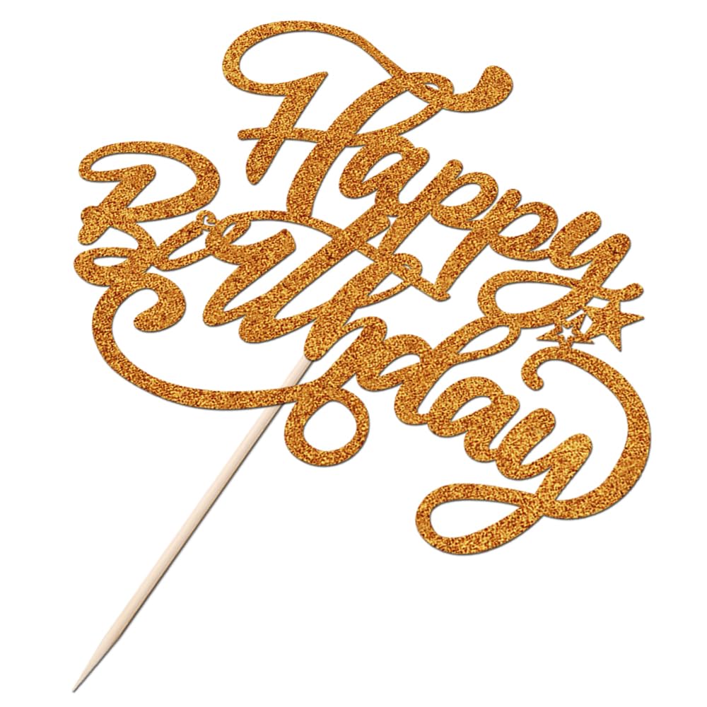Crseniny Happy Birthday Cake Topper,Orange Glitter Birthday Sign Cake Decorations,Anniversary Party/Birthday Party Decoration Su