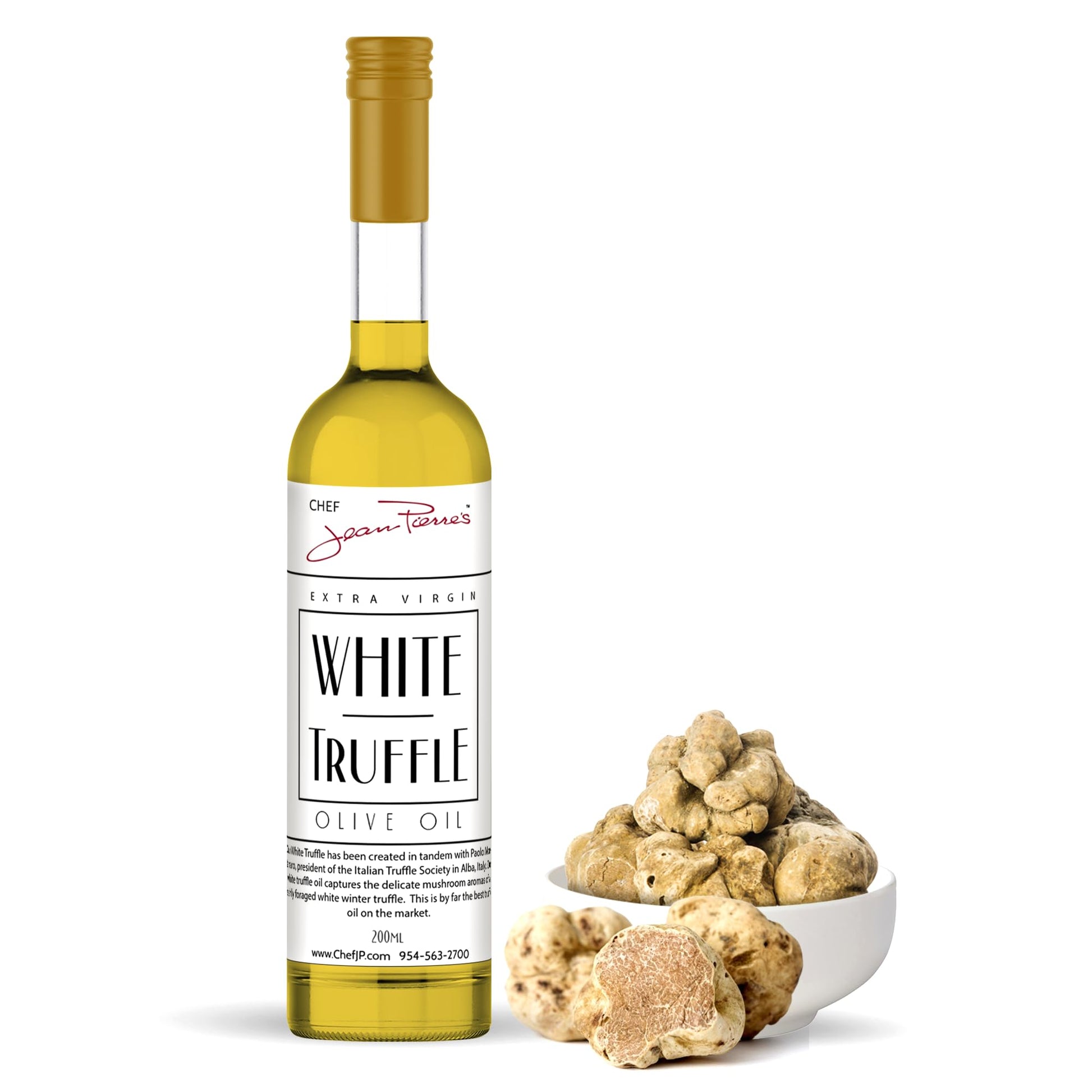 Chef Jean Pierre's Extra Virgin White Truffle Olive Oil - 200ml (7oz) Glass Bottle - Naturally Infused with Sweet and Tangy Flav
