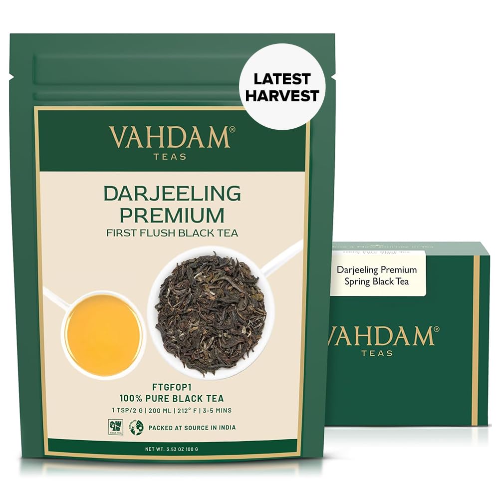 VAHDAM, First Flush Darjeeling Tea - 50 Cups (3.53oz) | Loose Leaf Black Tea - Flowery, Aromatic & Delicious | Picked, Packed & Shipped Direct From India | Champagne Of Teas | Mellow & Fragrant
