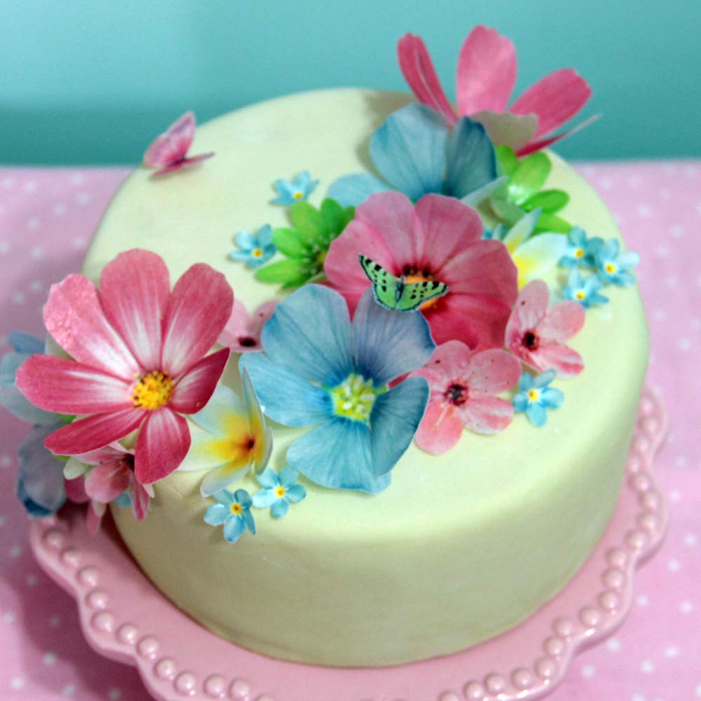 Set Of 27 Edible Flowers & Butterflies Cupcake Toppers Wedding Cake Party Food Decoration Mixed Size & Colour