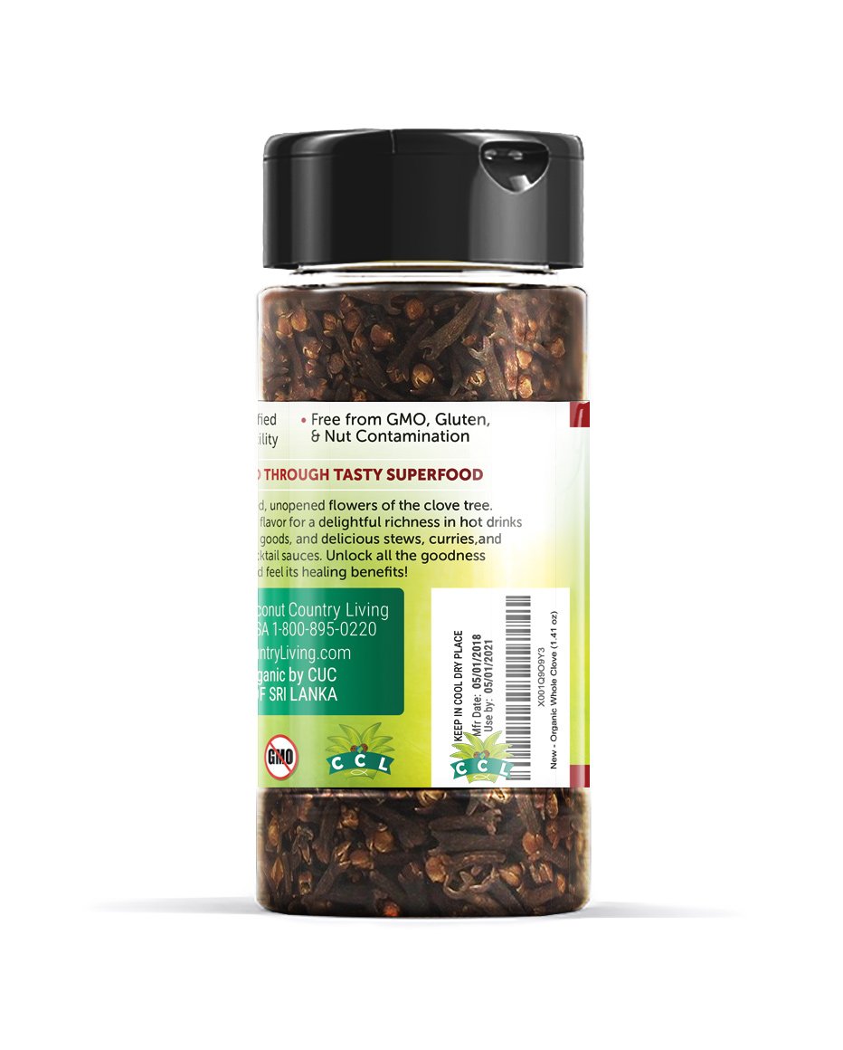 Coconut Country Living Organic Whole Cloves, Premium Fairtrade Spice, 1.41 oz Glass Jar