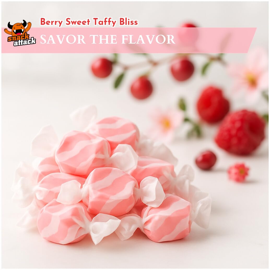 Cranberry Raspberry Salt Water Taffy by Snack Attack, Individually Wrapped Bulk 5lb Bag - Chewy Saltwater Taffy Candy | Gluten-F