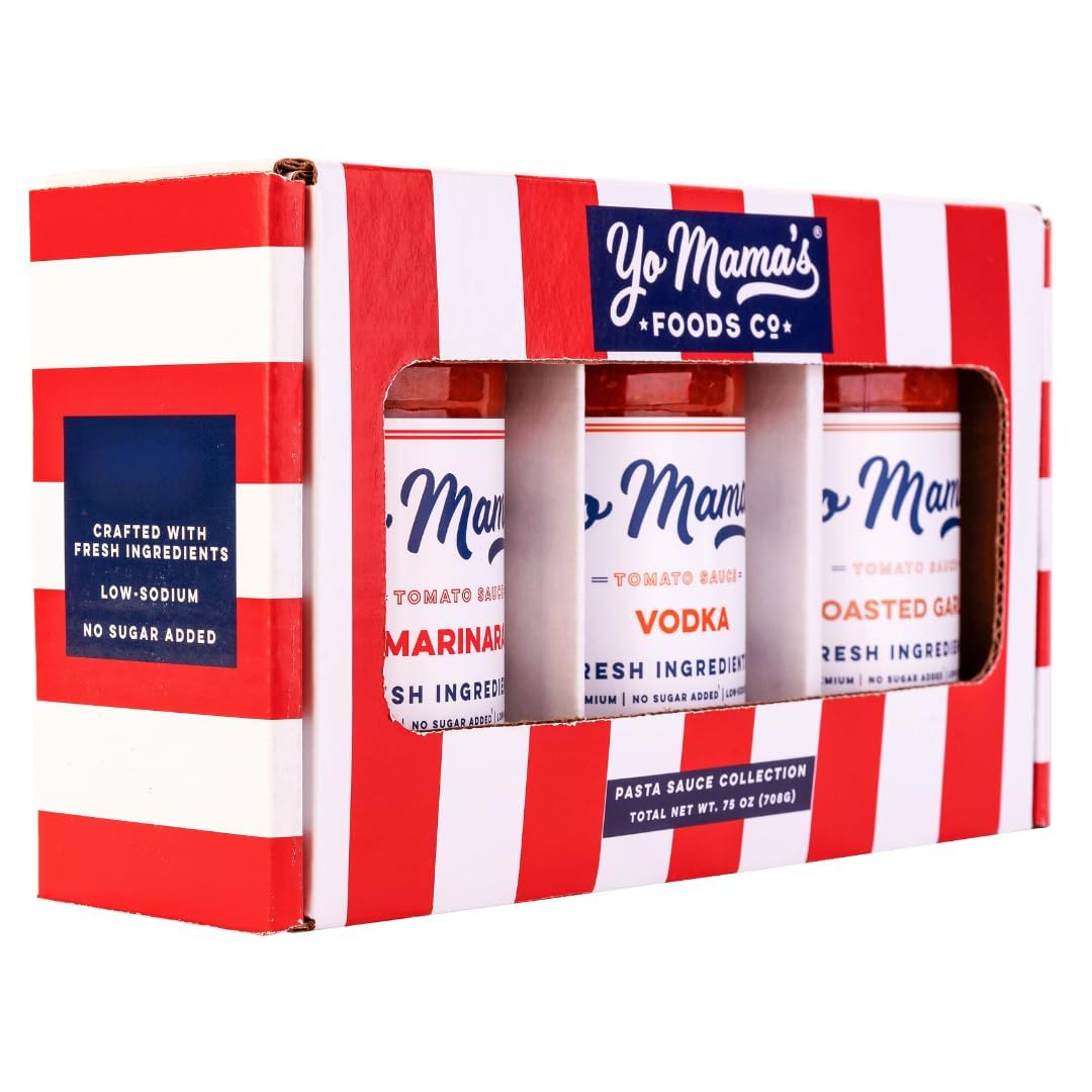 Yo Mama’s Foods Gourmet Keto Gift Set - Marinara, spirit-inspired flavor, Roasted Garlic Sauces - 1.56 lb (Pack of 3) - Low Sugar, Gluten-Free