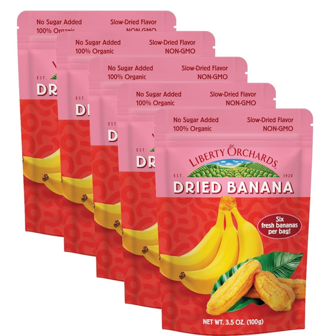 Liberty Orchard Organic Whole Dried Banana - Naturally Sweetened Dried Fruit Snack for Healthy Digestion & Busy Lifestyles - Del