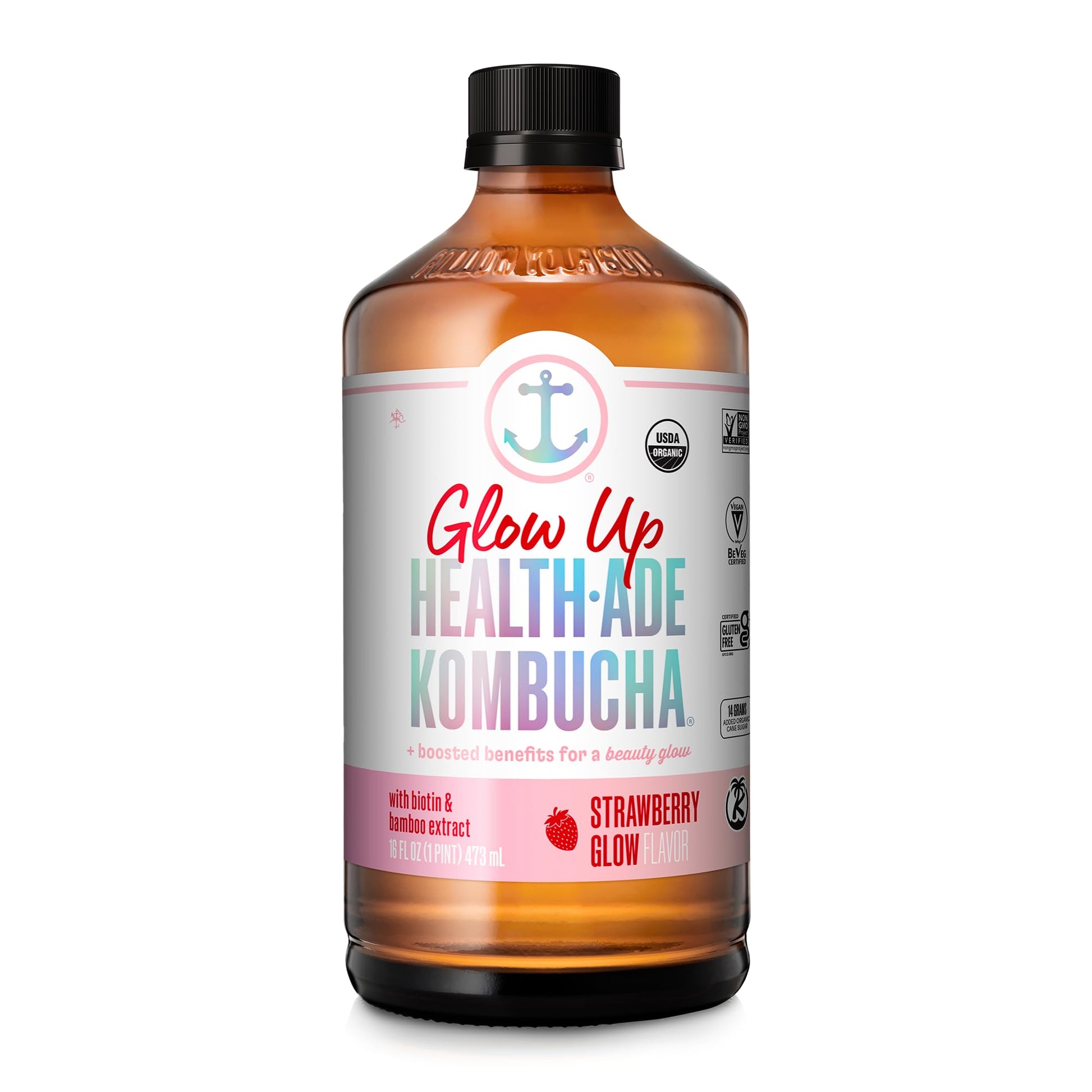 Health-Ade Kombucha Tea Organic Drink, 16 Fl Oz Bottles, Vegan, Gluten Free, 12 Pack, Strawberry Glow