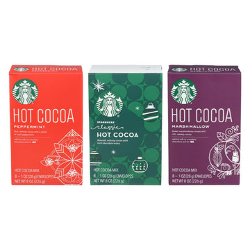Starbucks Hot Cocoa Mix Packets Variety Pack, 1 Box Peppermint Hot Cocoa, 1 Mix Classic Hot Cocoa, 1 Box Marshmallow Hot Cocoa, 