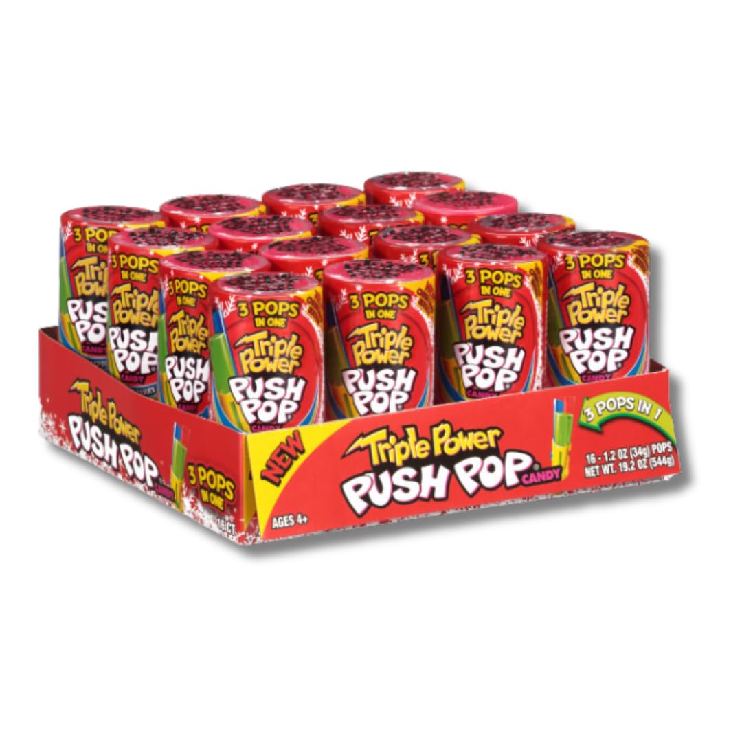 Limited Edition Triple Power Push Pops Gifts - Three Flavors In One - Individually Wrapped By Lyza'S Sweets & Treats (Case Of 16