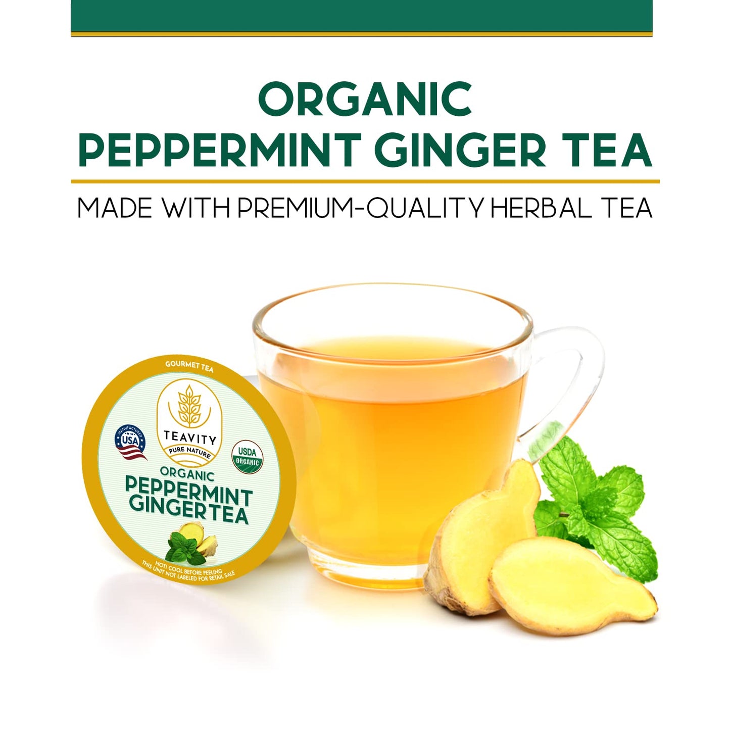 Organic Ginger Tea Pods For Keurig With Organic Peppermint Tea - Decaf Tea For K Cup Brewing Peppermint Ginger By Teavity (12 Te