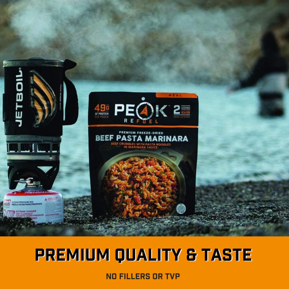Peak Refuel Beef Pasta Marinara | 49G Protein | 1040 Calories | 100% Real Meat | Enhanced Freeze Dried Backpacking & Camping Food | 2 Servings | Ideal Mre Survival Meal (2 Serving Pouch)