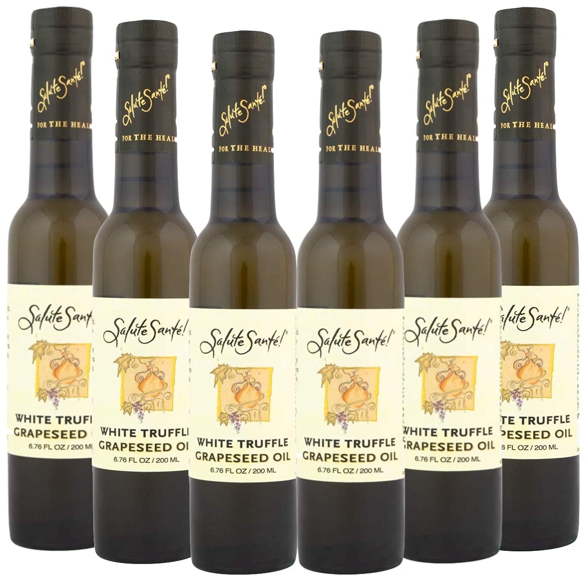 Salute Sant?! White Truffle Infused Grapeseed Oil - 200Ml  6 Pack - Gourmet Cold Pressed Finishing Oil For Pasta  Salads & Marinades - Healthy  Non-Gmo  Vegan  Upcycled  Top-Grade Culinary Gift Set