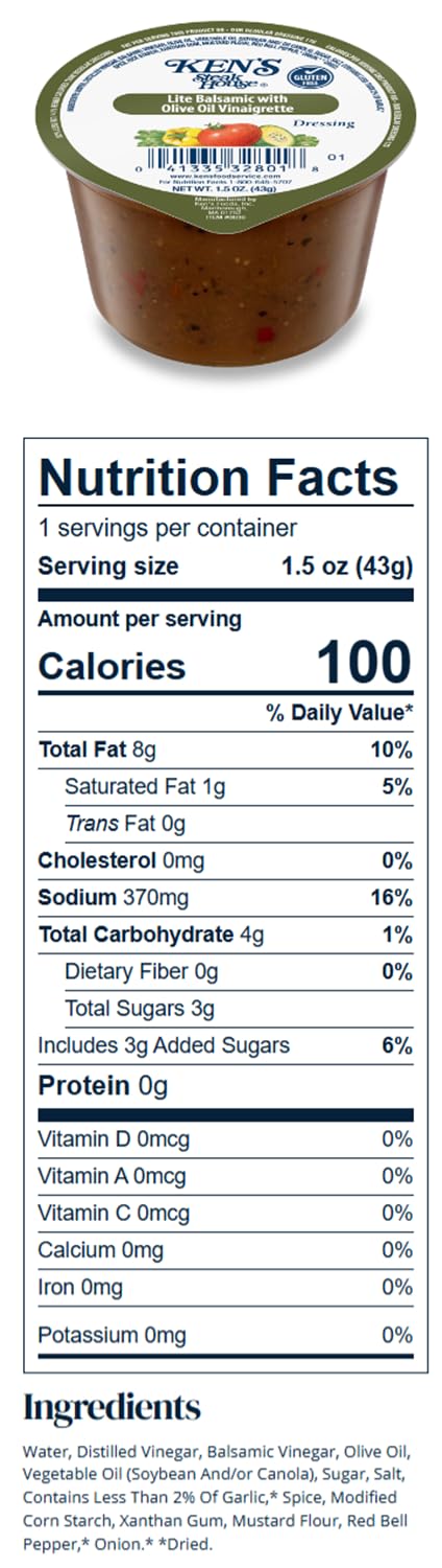 30 Count | Salad Dressing Dipping Sauce Portion Cups | Single Serve Packets (Lite Balsamic With Olive Oil)
