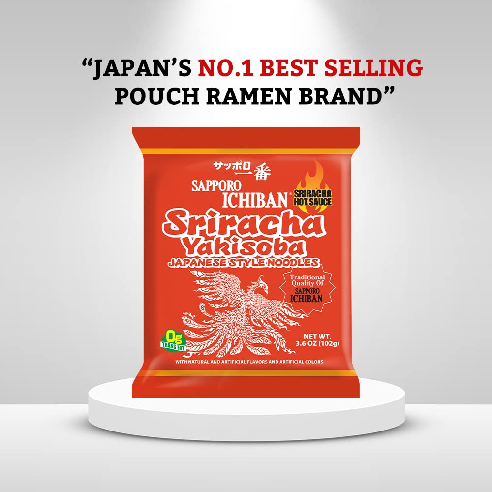 [Sapporo Ichiban] Sriracha Yakisoba, Spicy Chow Mein, No. 1 Tasting Japanese Instant Noodles (3.6 Oz/102 G) (5 Packs)