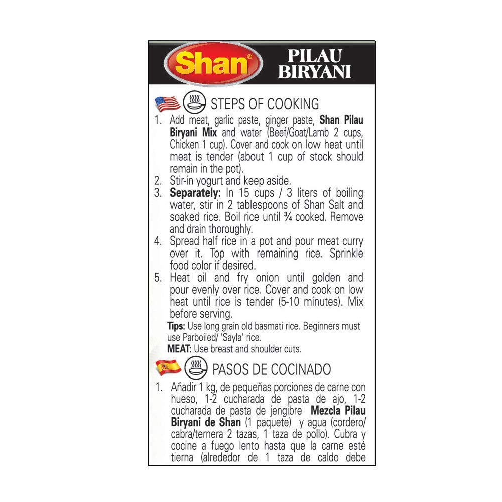 Shan Pilau Biryani Recipe And Seasoning Mix 1.76 Oz (50G) - Spice Powder For Mughal Style Meat Layered Pilaf - Suitable For Vege