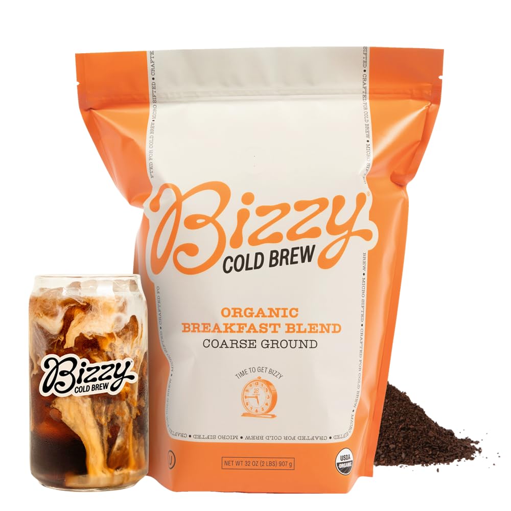 Bizzy Organic Cold Brew Coffee | Breakfast Blend | Coarse Ground Coffee | Medium-Light Roast | Micro Sifted | Specialty Grade | 