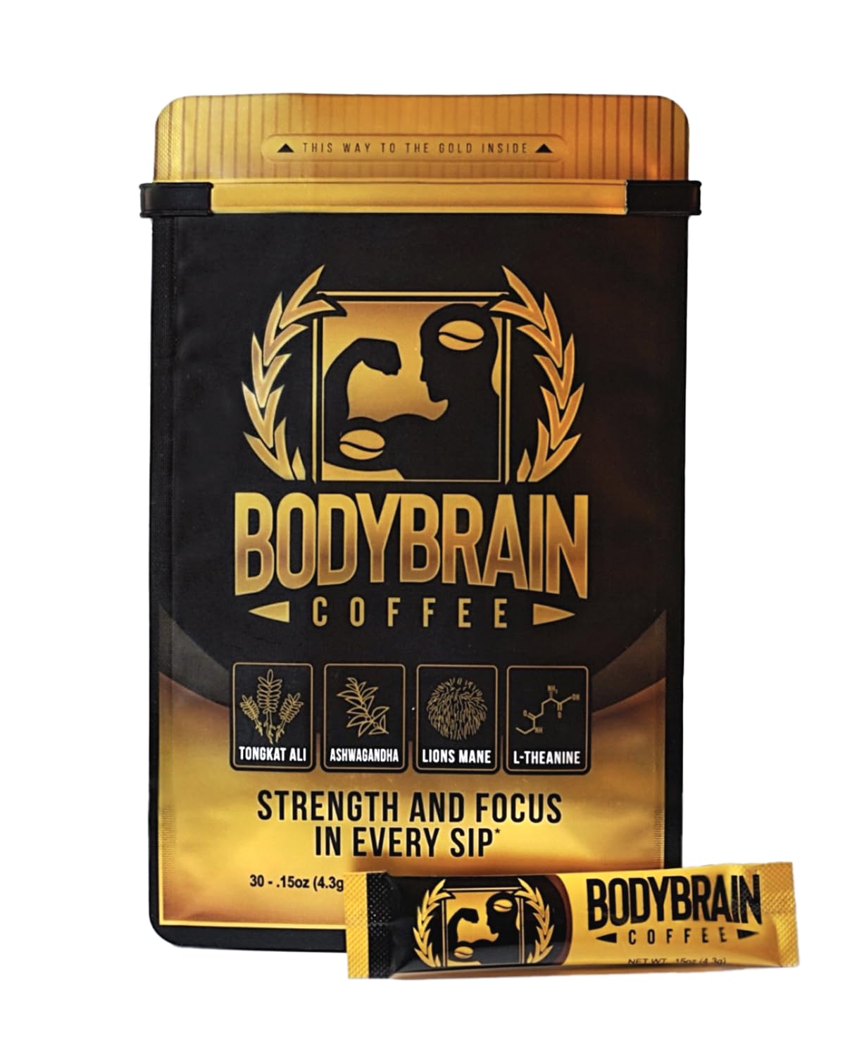 BodyBrain Coffee -   Boosting Mushroom Coffee with Tongkat Ali  Ashwagandha  Lions Mane  & L-Theanine | Freeze Dried Instant Colombian Nootropic Coffee for Energy  Focus & Vitality | 30 Sachets