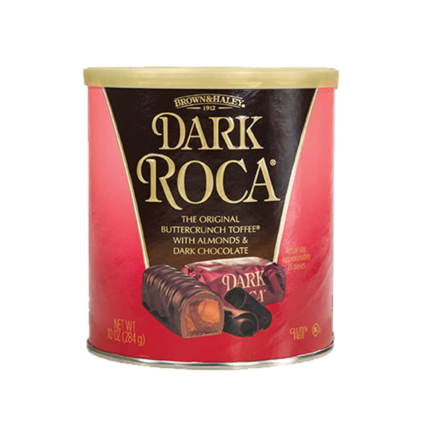 Brown & Haley Almond DARK ROCA Canister, Buttercrunch Toffee with Dark Chocolate, 10 Ounce (Pack of 4)
