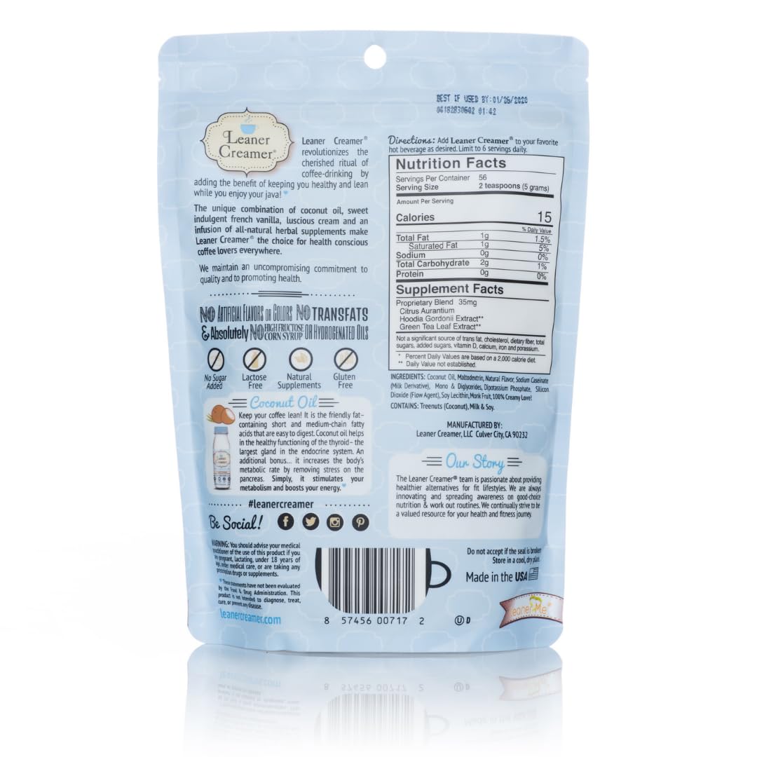 Leaner Creamer Coconut Creamer with Superfood Ingredients - Non-Dairy, Sugar-Free, Keto, Gluten-Free Powdered Coffee Creamer - F