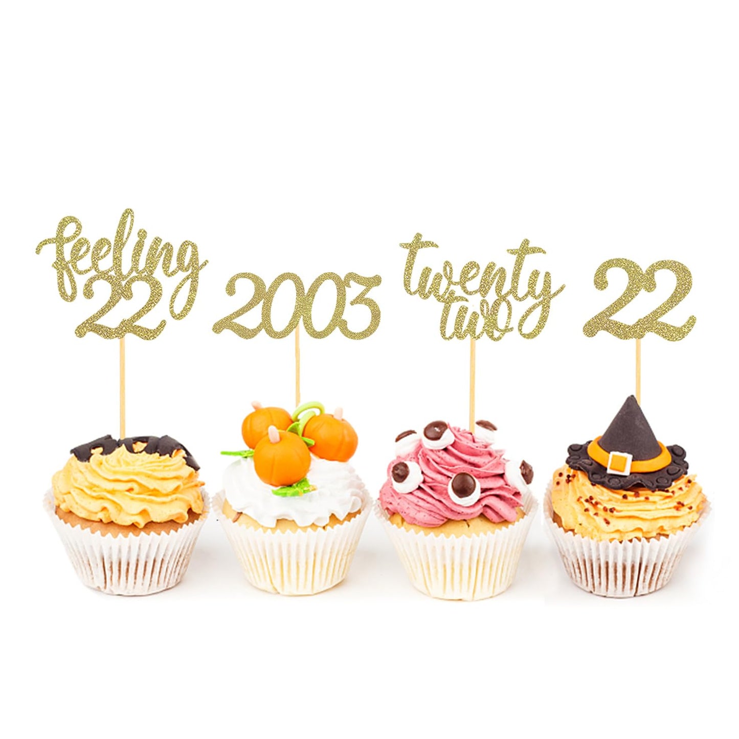 24Pcs Feeling 22 Cupcake Toppers, Twenty Two Birthday Cake Decorations, Cheer To 22 Years Old Theme Party Decoration Supplies (G